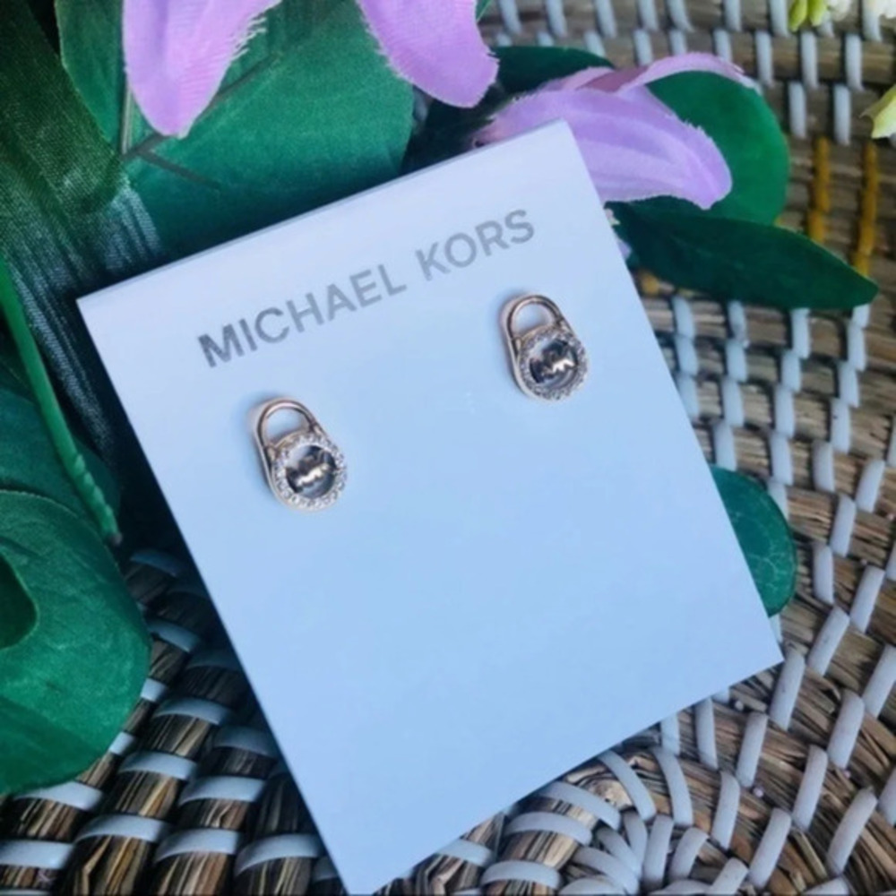Michael Kors Rose Gold Padlock Stud Earrings Lock Design NWT